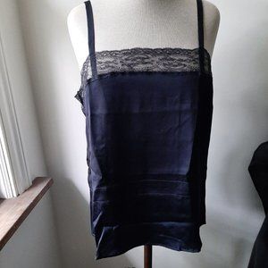 Resort Wear NWOT Max Mara Navy Silk Camisole Top Lace trim sz 46/14 Lingerie